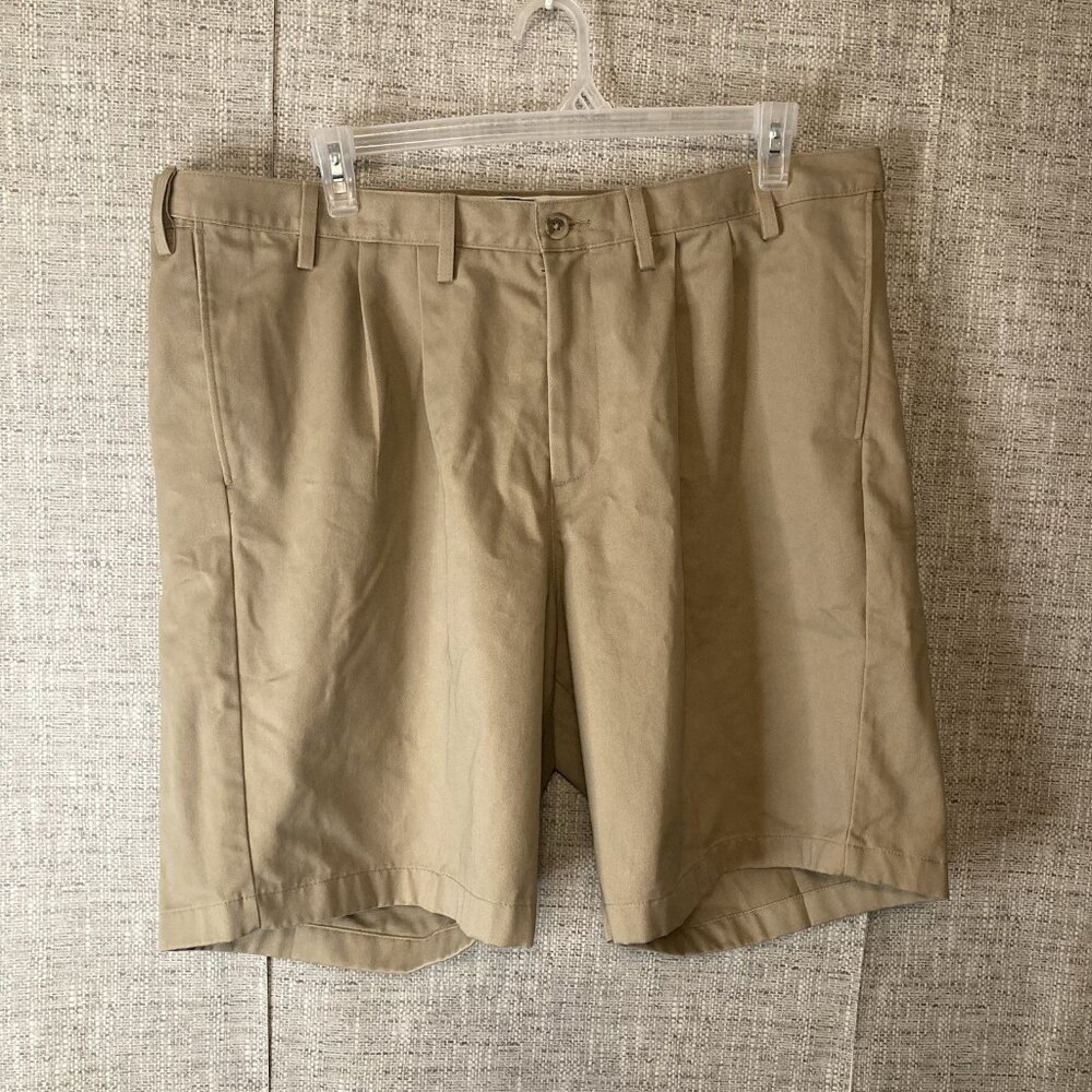Big Mens Lands End Traditional Fit Khaki Flat Front Casual Shorts Size 44T